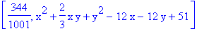 [344/1001, x^2+2/3*x*y+y^2-12*x-12*y+51]